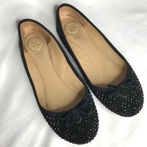 Tory Burch Black Rhinestone Chelsea Flats